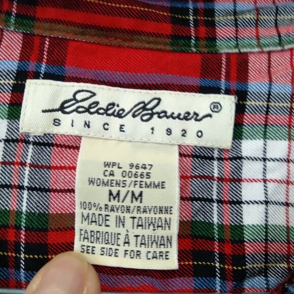 EDDIE Bauer Red Plaid Long Sleeve Button up Shirt - Picture 4 of 5